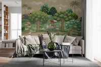 The Mughal Forest Serenity wall mural brightens a Living room .