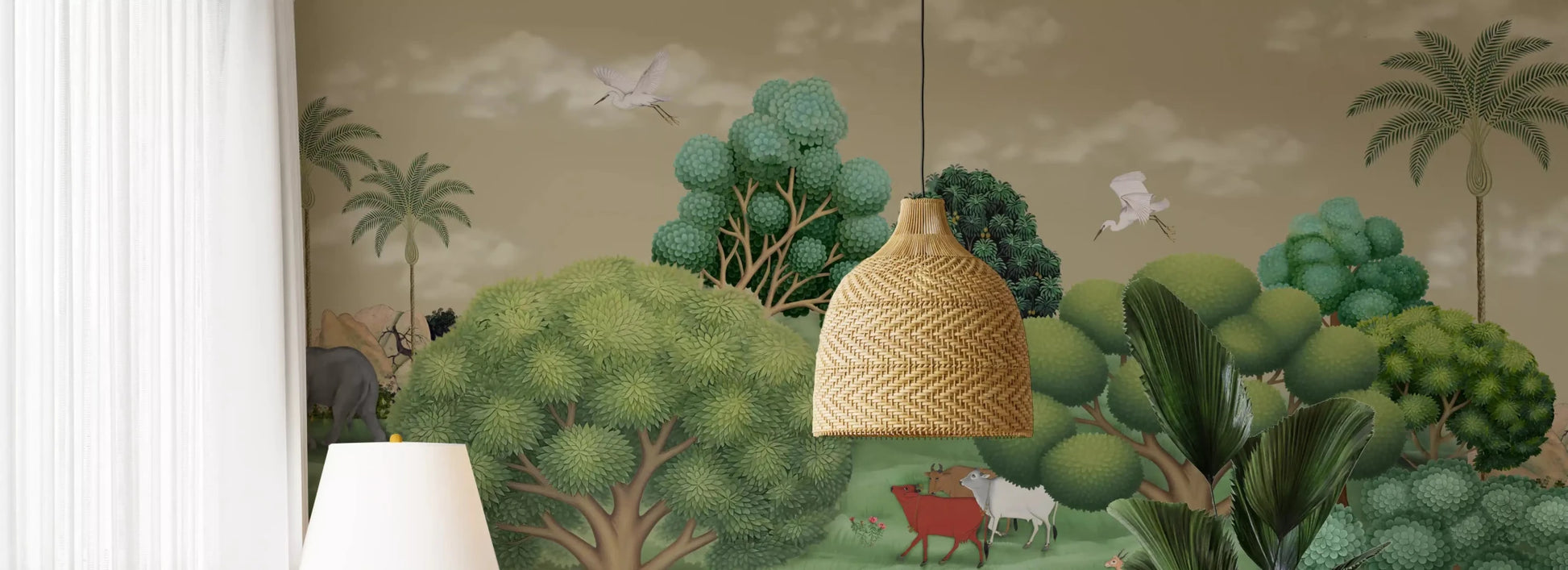 A features the animals of the Mughal Forest Serenity wall mural.