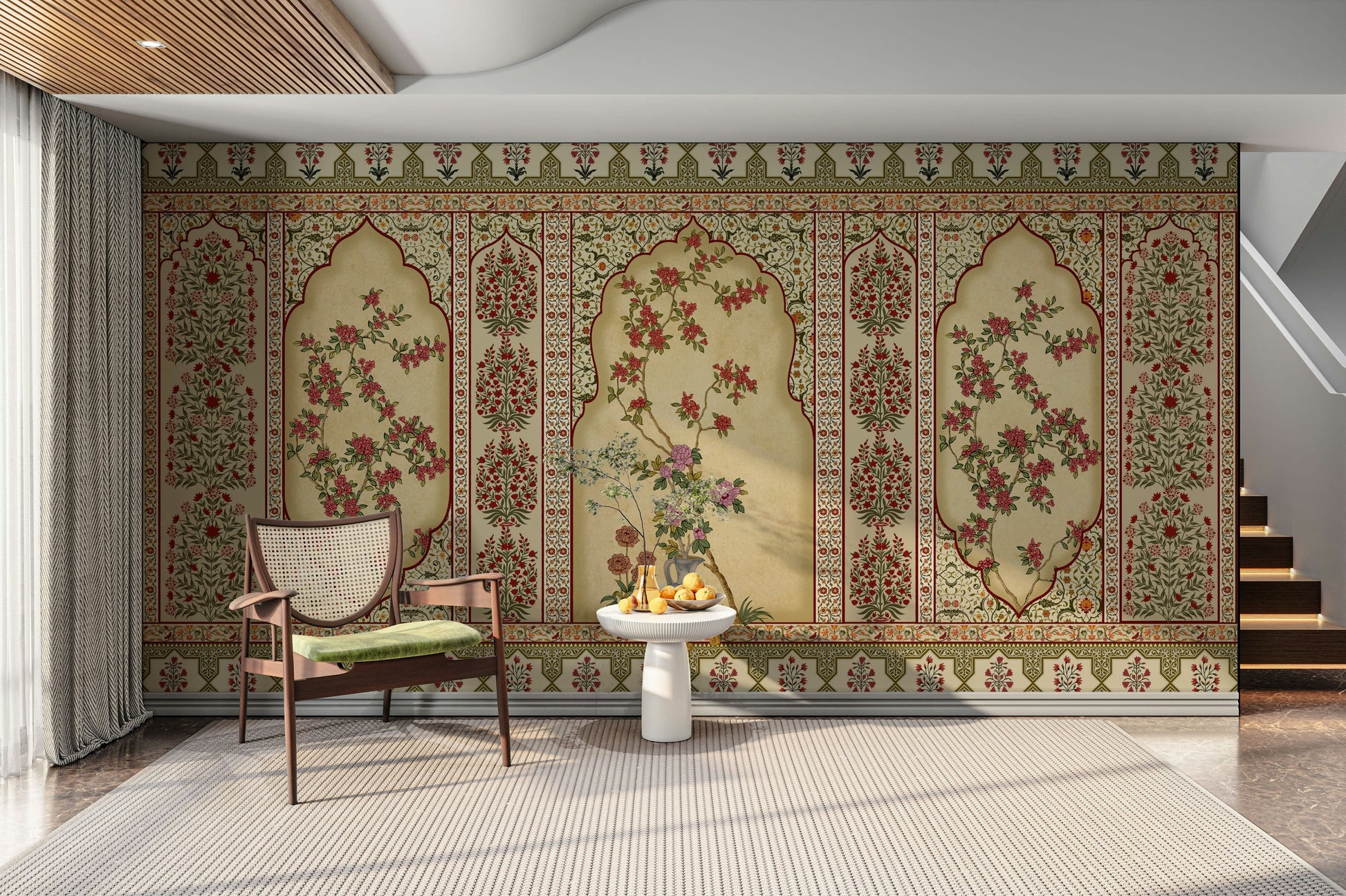 The design features a repeating motif inspired by a traditional jharokha.

