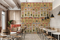 Heritage court wall mural with Mughal arches and layered garden views