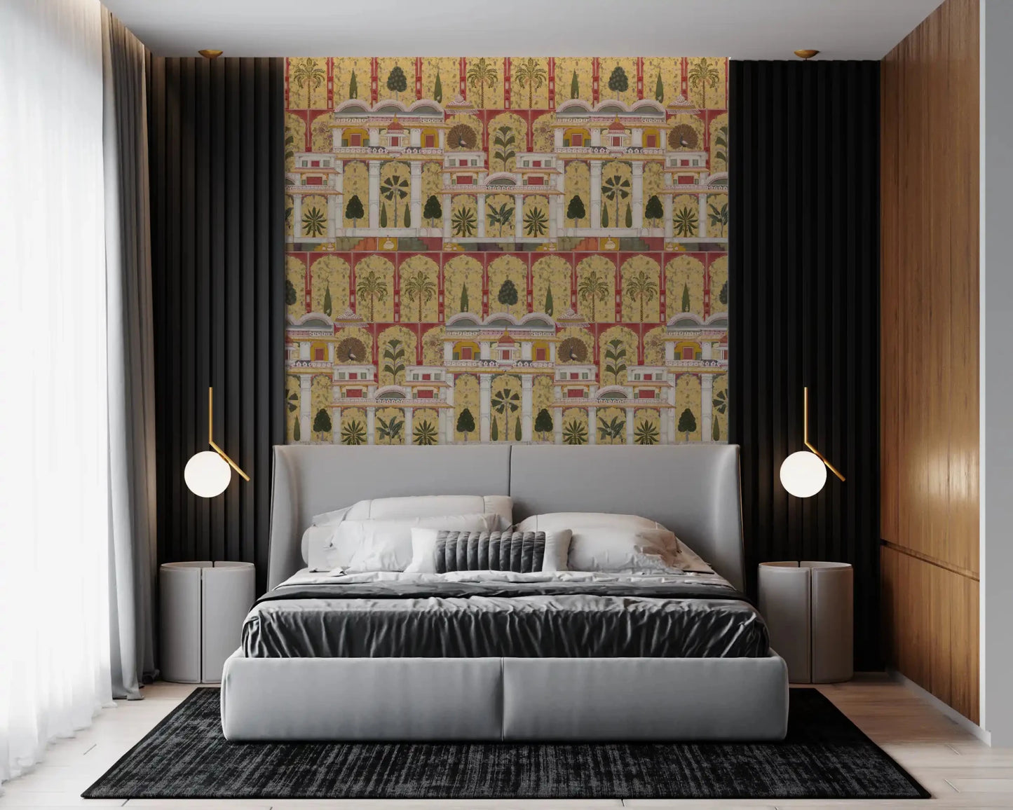 Mughal garden wall mural for a formal living room