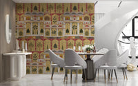 Royal garden wall mural behind a Dining room headboard