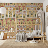 Grandeur Heritage court wall mural set behind a refined bedroom 