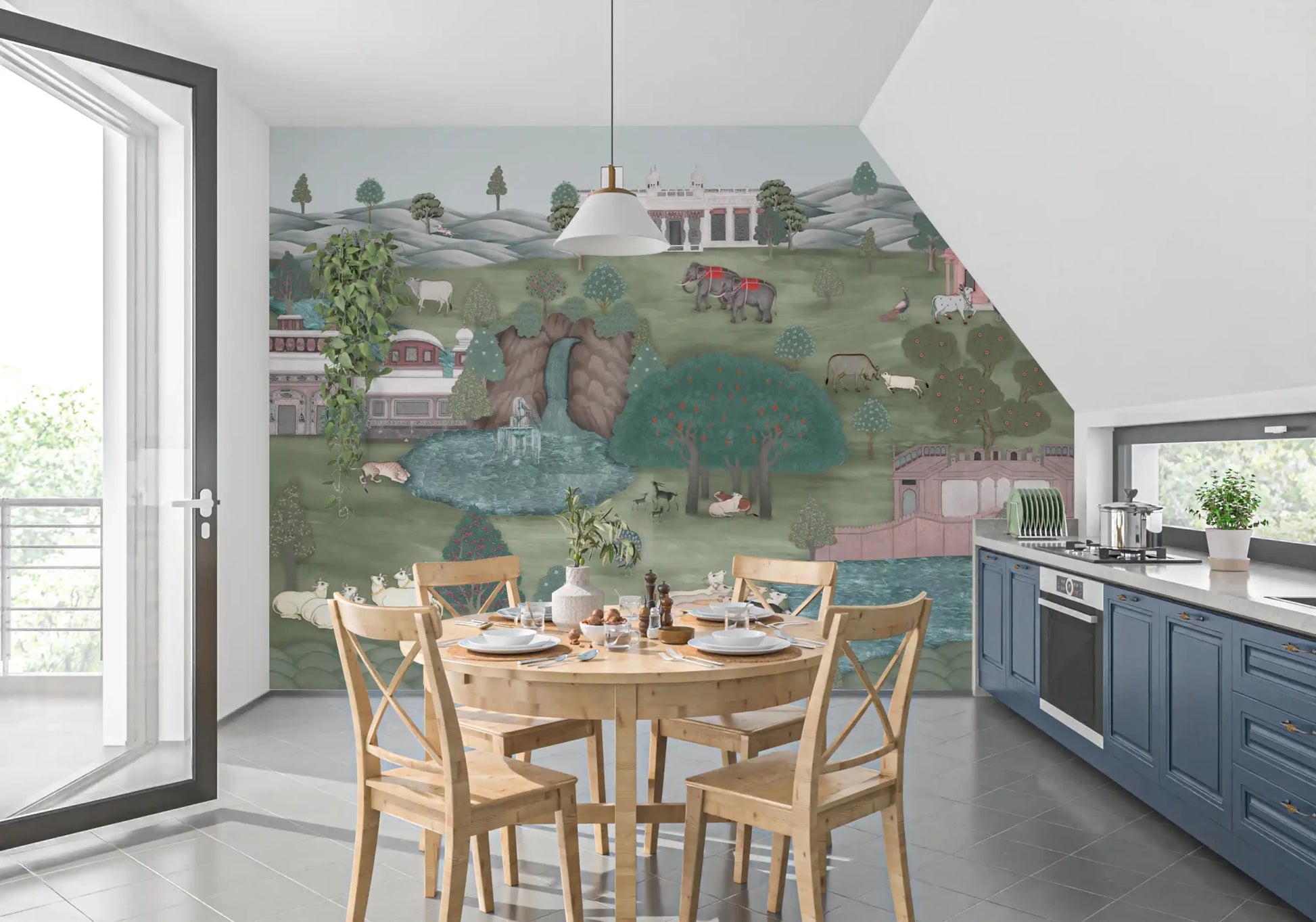 Kitchen Mughal Garden & Wildlife Vista wall mural with wildlife