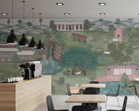 Cafe area Mughal Garden & Wildlife Vista wall mural featuring hills