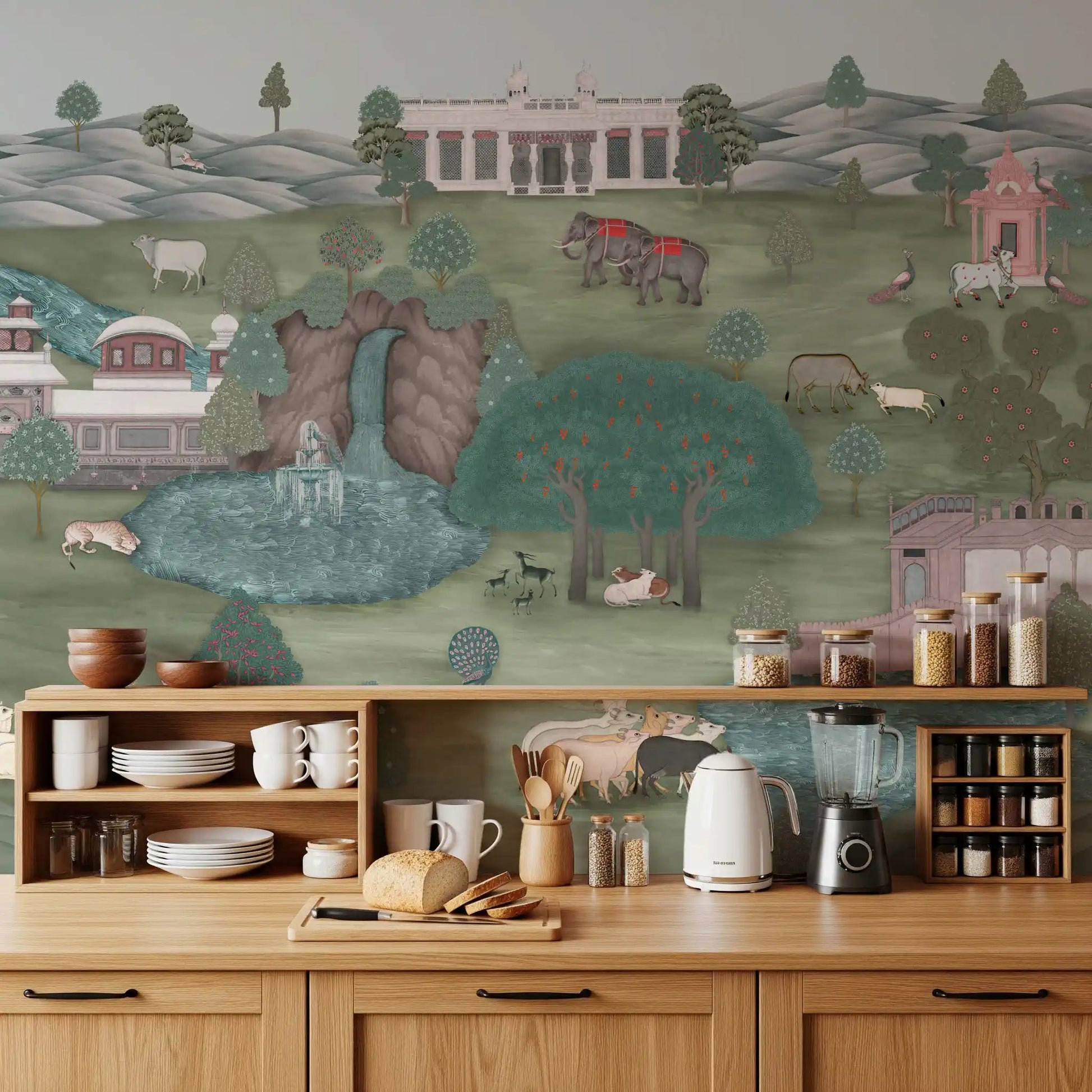 Scenic palace landscape wall mural from Mughal Garden & Wildlife Vista