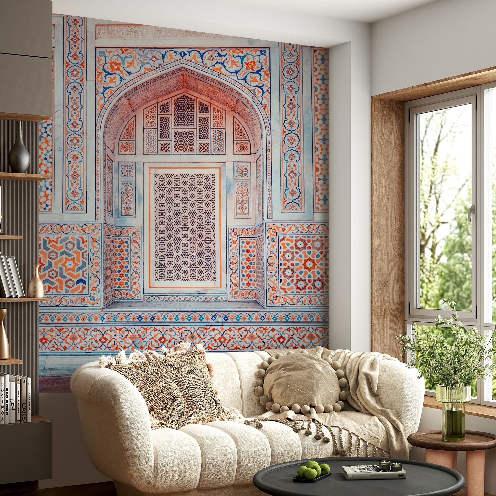 Historic Indian wall with colorful designs

