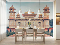 Symmetrical palace towers inside a Mughal Majesty wall mural.