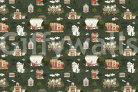 Mughal-inspired wall mural with architectural and garden pattern
