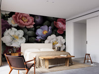 Flower Dark Background wallpaper mural close-up showing the pattern detail and texture