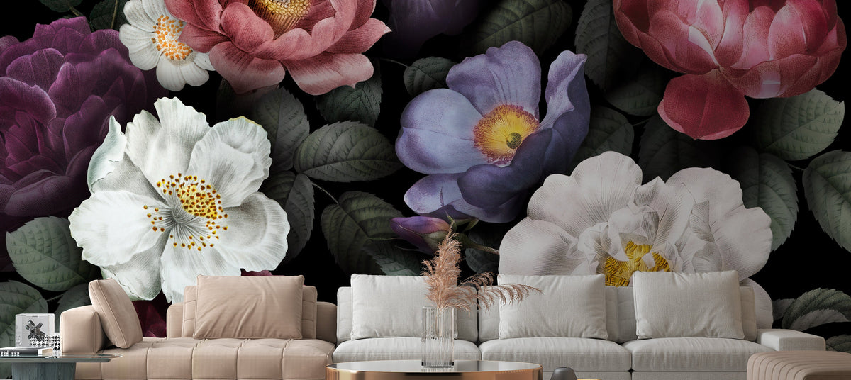 Flowers on Dark Background Wallpaper
