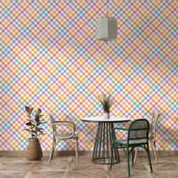 Checkerboard and stripe pattern wallpaper in multicolor

