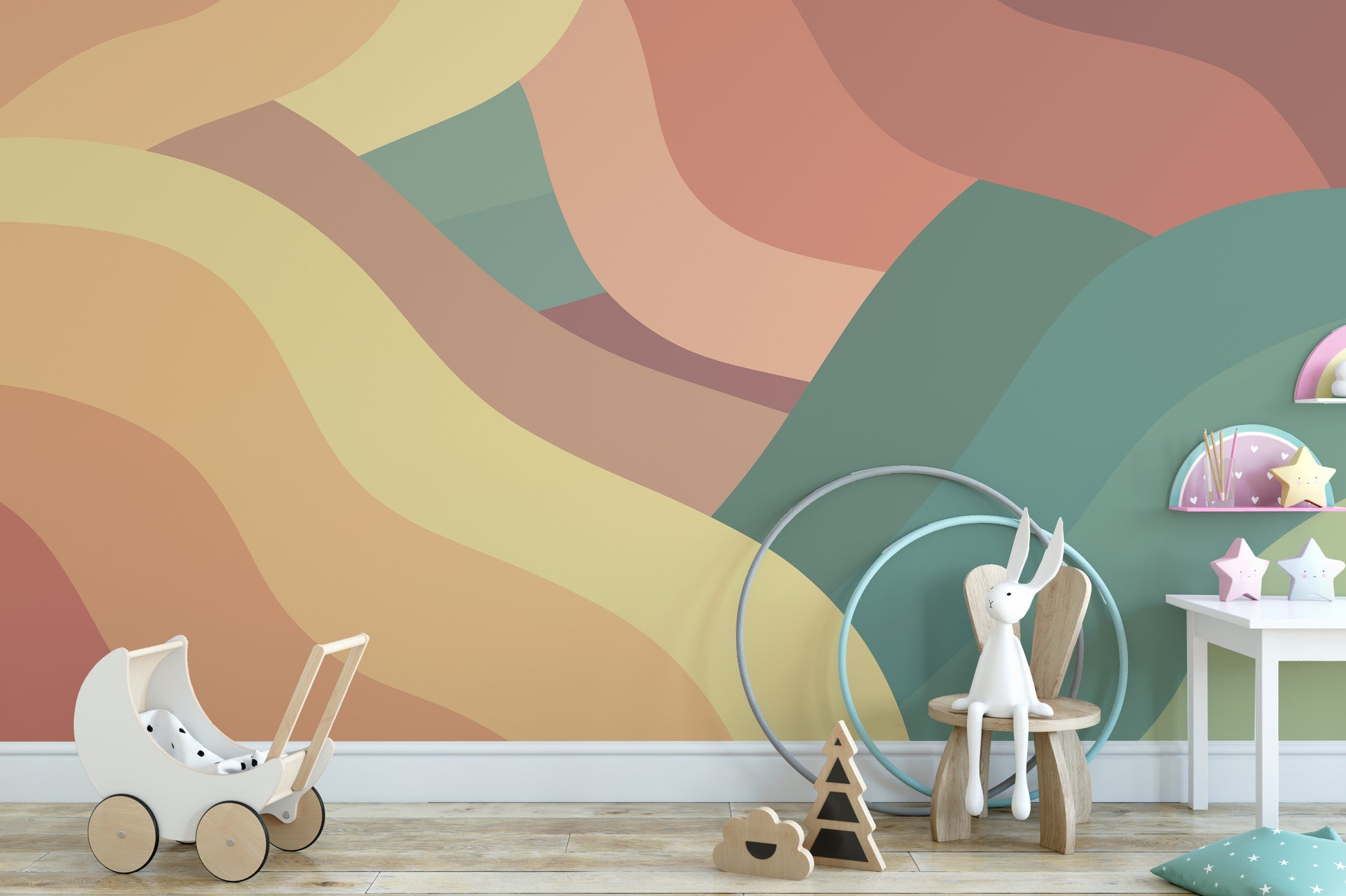 Multicolor Wavy Retro Wallpaper Wall Murals - Giffywalls