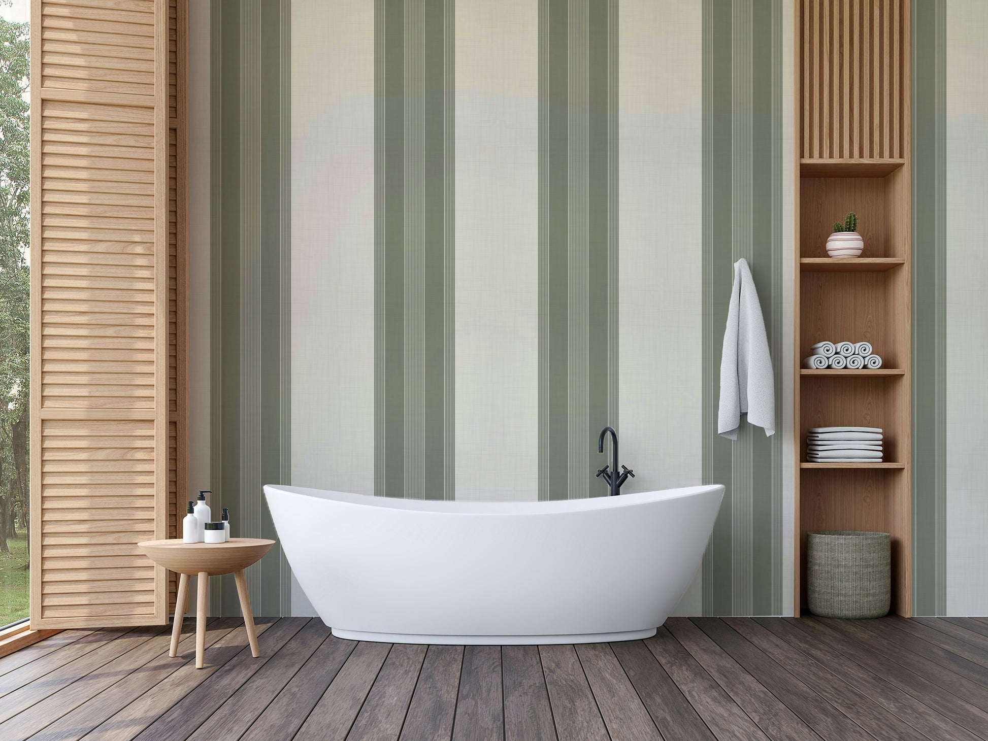 Traditional stripe wallpaper in dark olive


