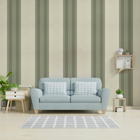 Vertical striped wallpaper in deep olive hue

