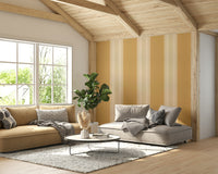 Timeless stripe wallpaper in warm golden hues


