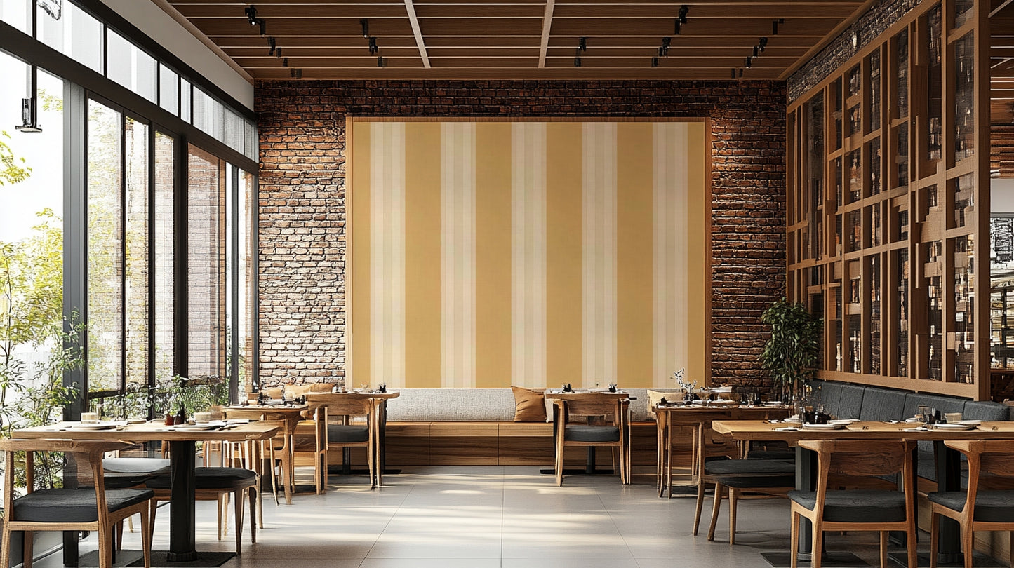 Classic gold stripes on honey-toned wallpaper

