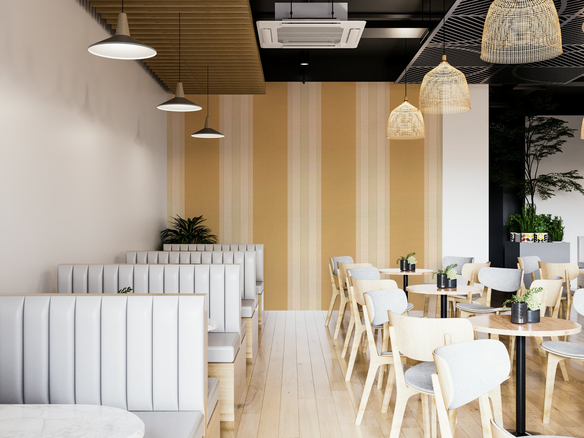 Warm gold wallpaper with fine stripe pattern

