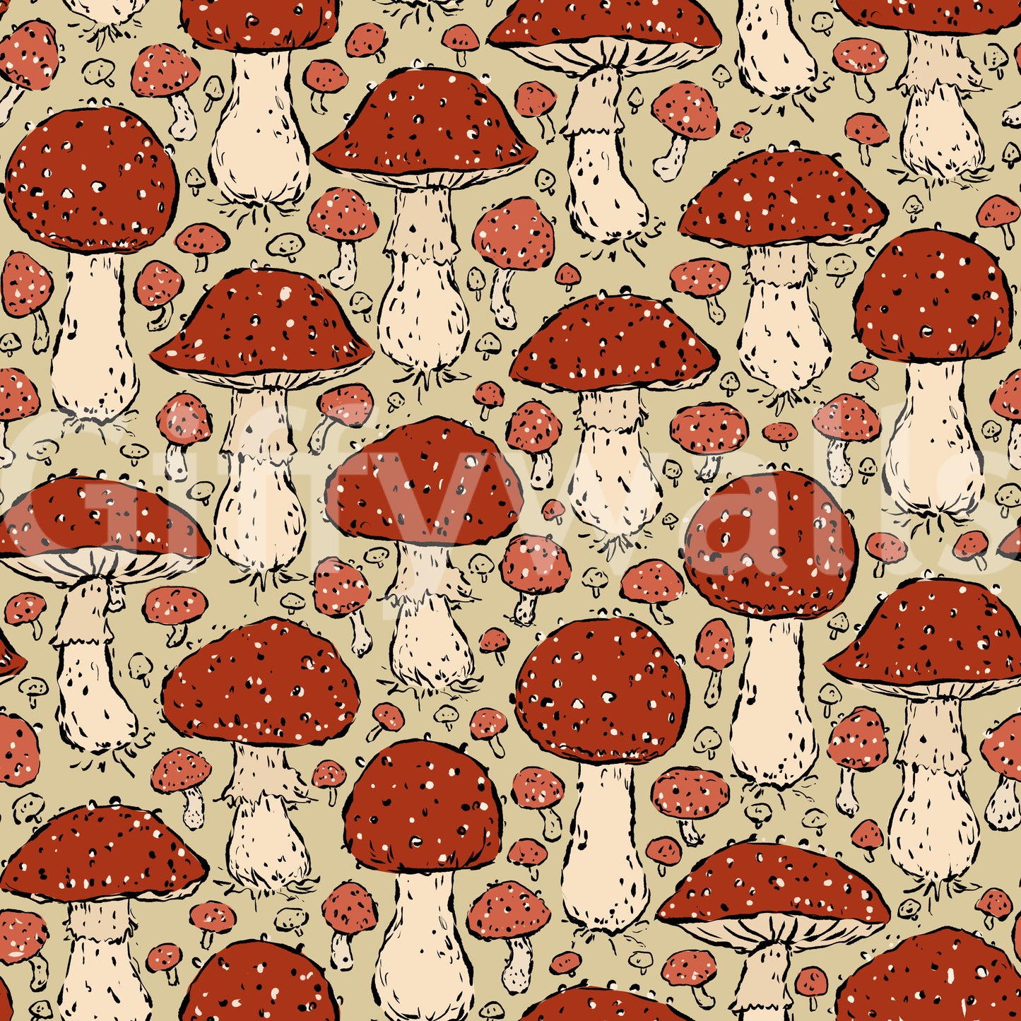 Mushroomcore - Red and Beige - Amanita Muscaria Wallpaper⁠
