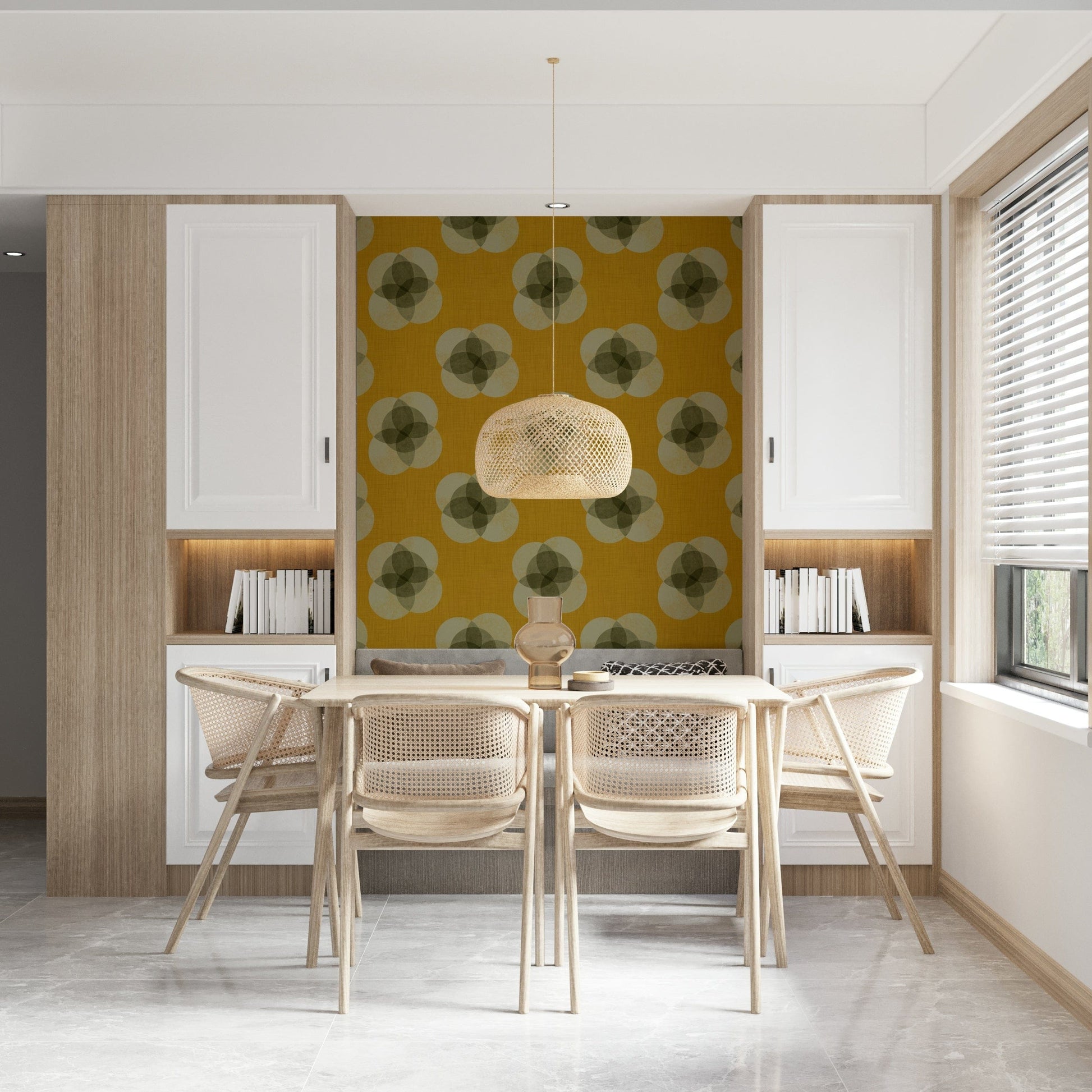 A beautiful modern art wall mural of linen flowers.


