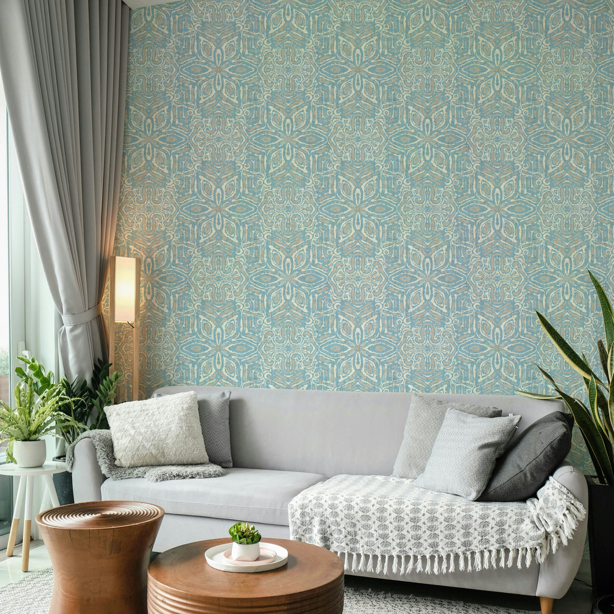 Repeating floral batik mural

