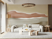 Boho style Muted Desert Vista wall mural with artistic terracotta mountain shapes.
