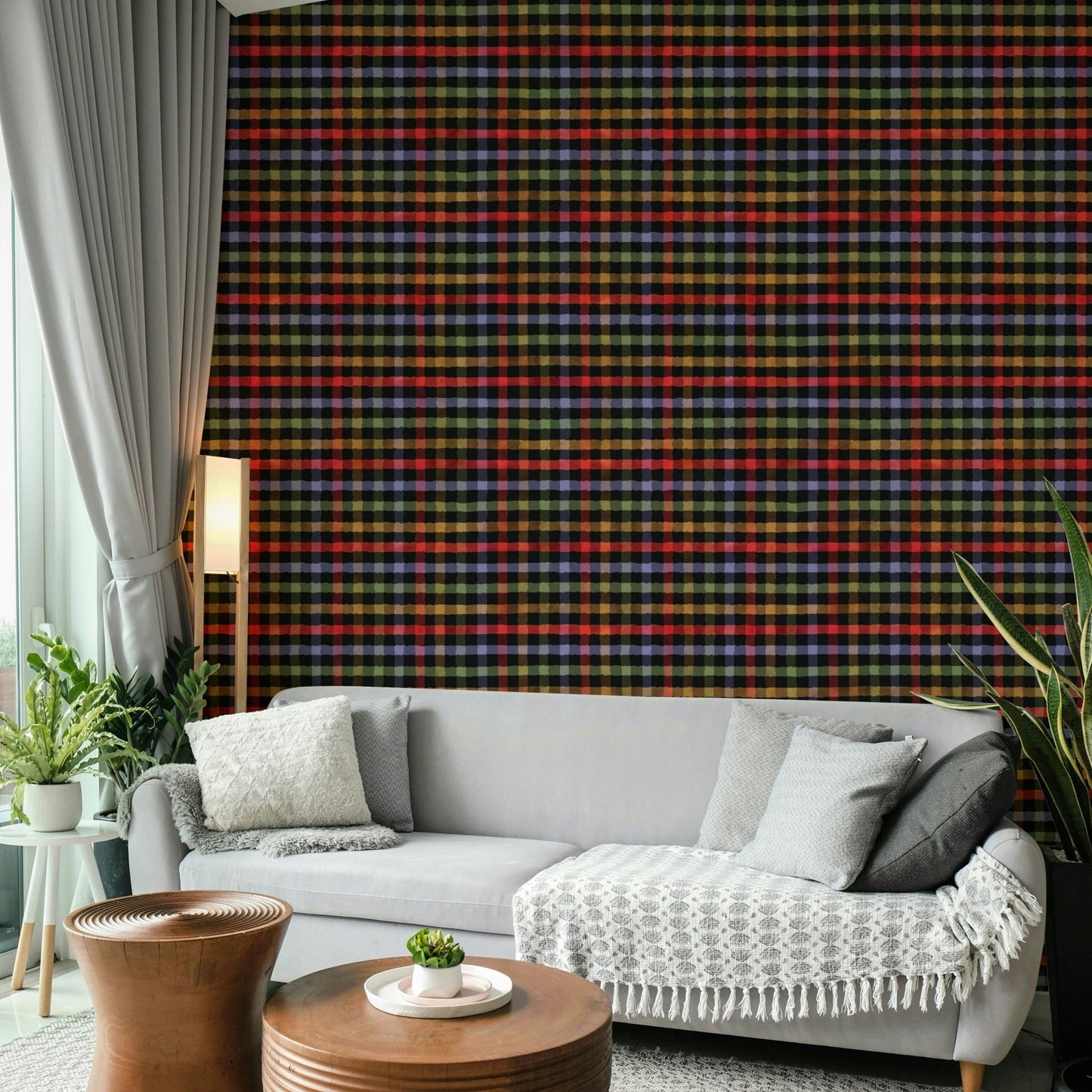 Soft, muted earth tones in a checkered pattern.

