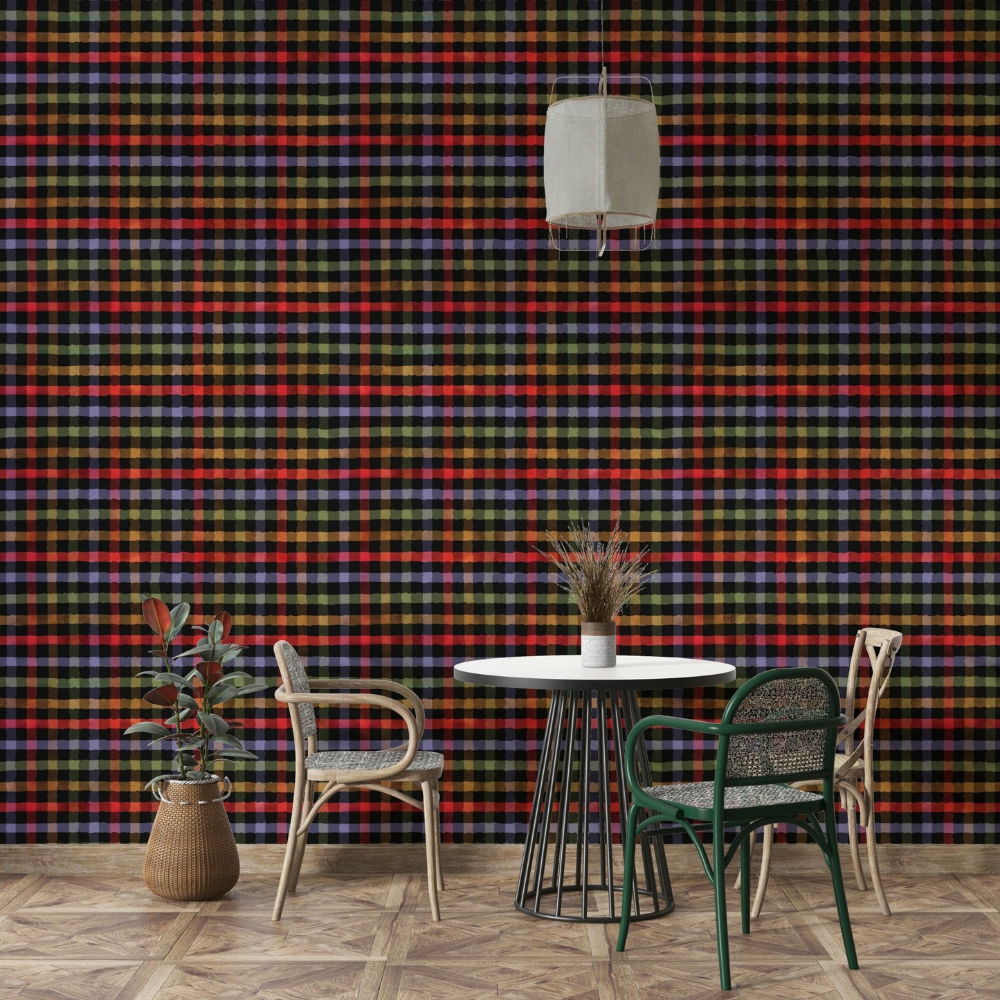 Dark academia aesthetic with gingham plaid design.

