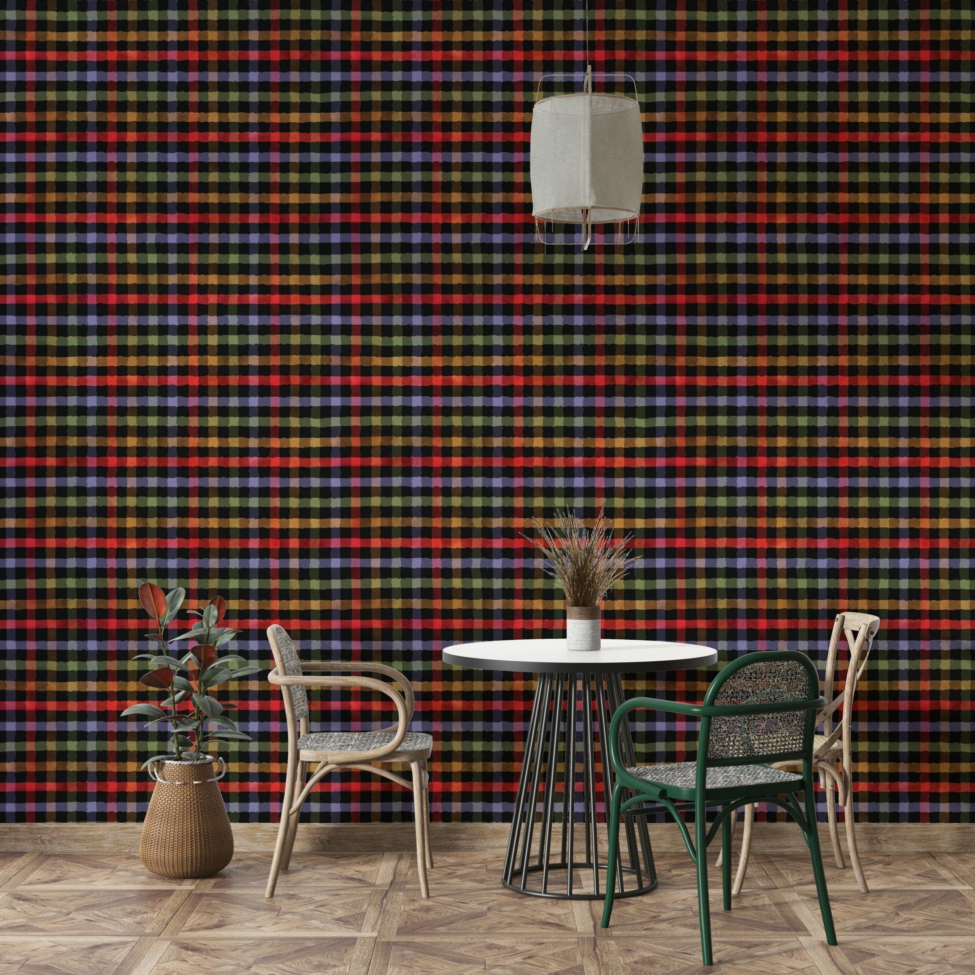 Dark academia aesthetic with gingham plaid design.

