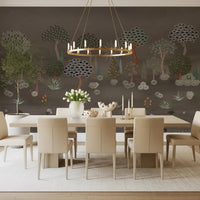 Dining room Muted Forest Tapestry wall mural with earthy tree pattern