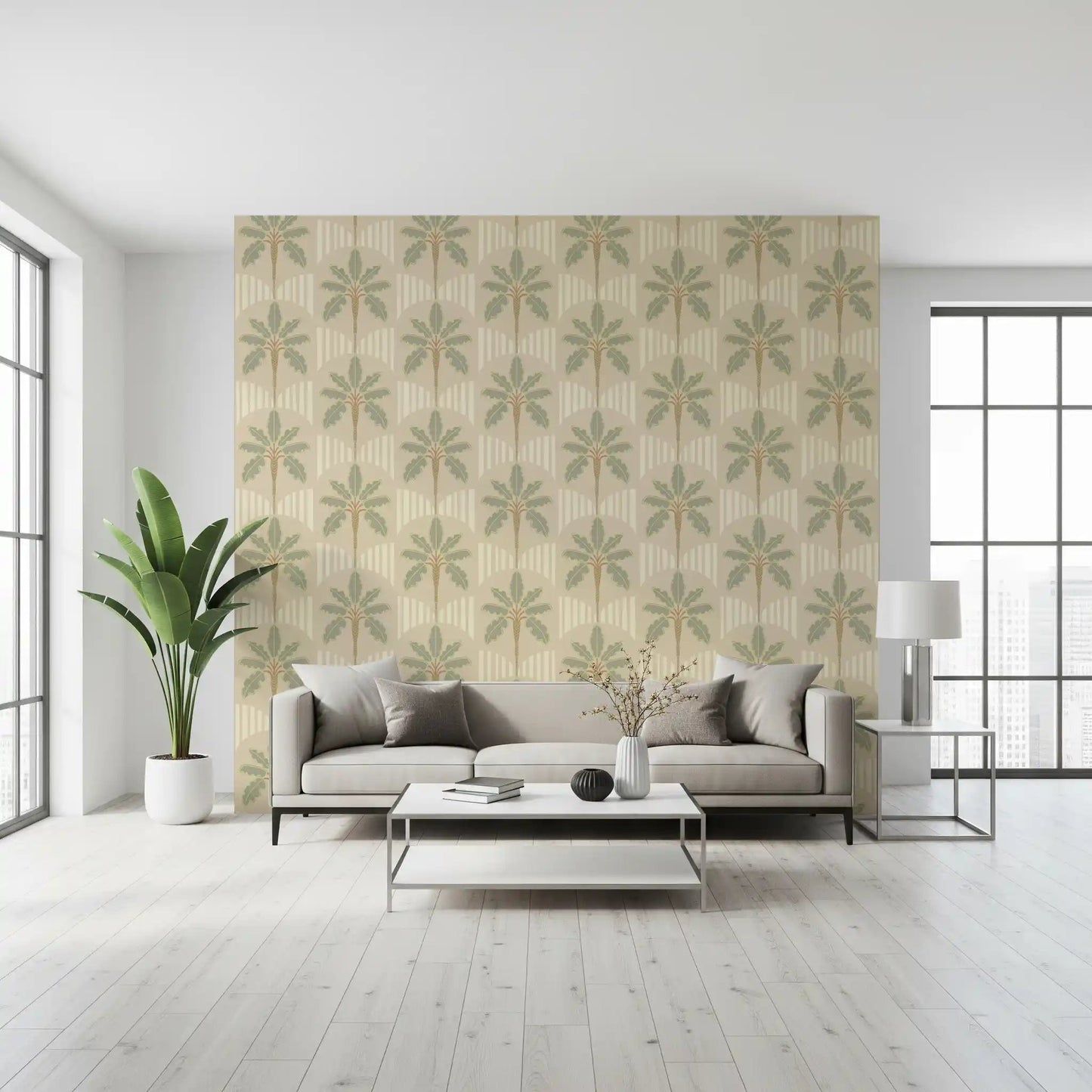 Muted Palms & Arches Wallpaper⁠