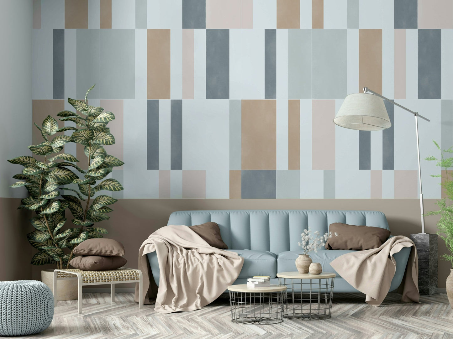Soft pastel tiles wall mural with elegant geometric design

