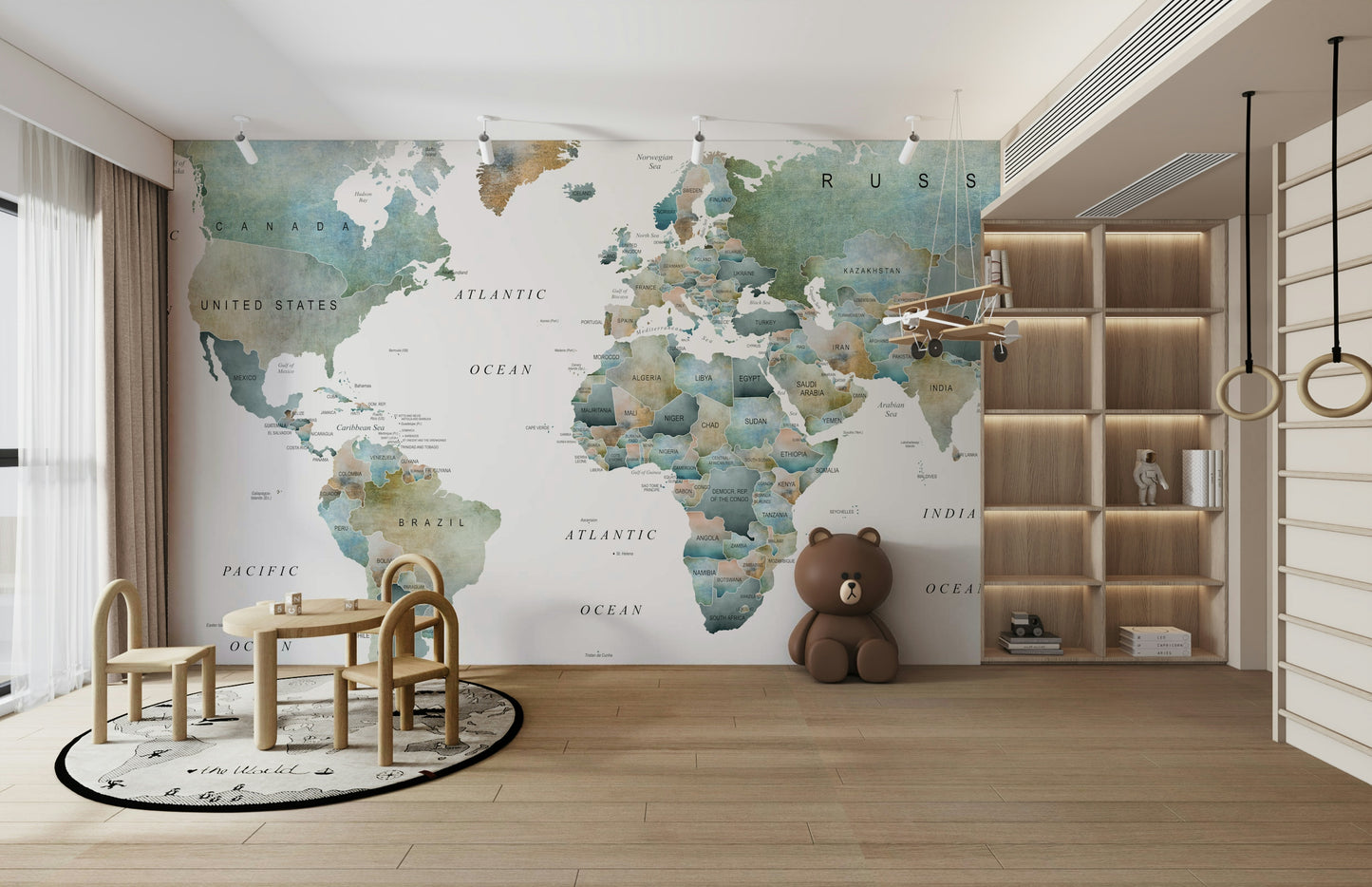 World Map Muted Tones