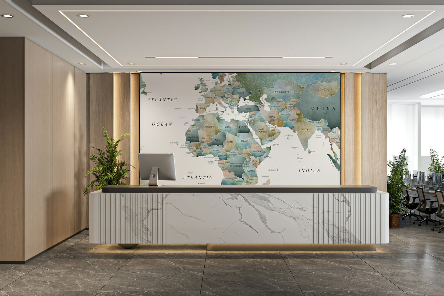 World Map Muted Tones