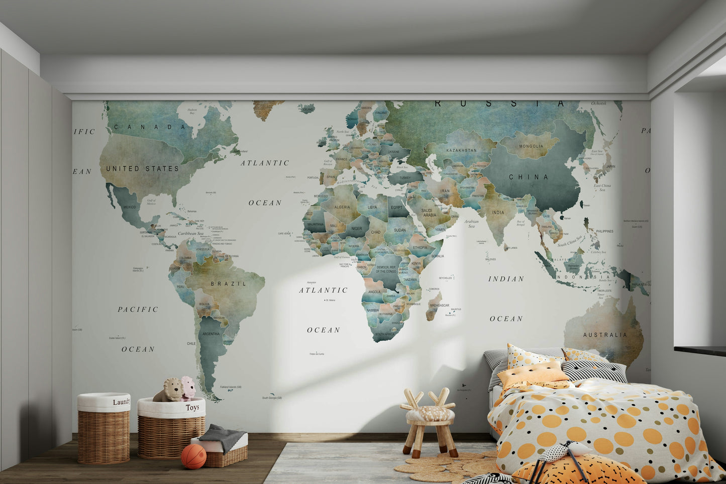 World Map Muted Tones