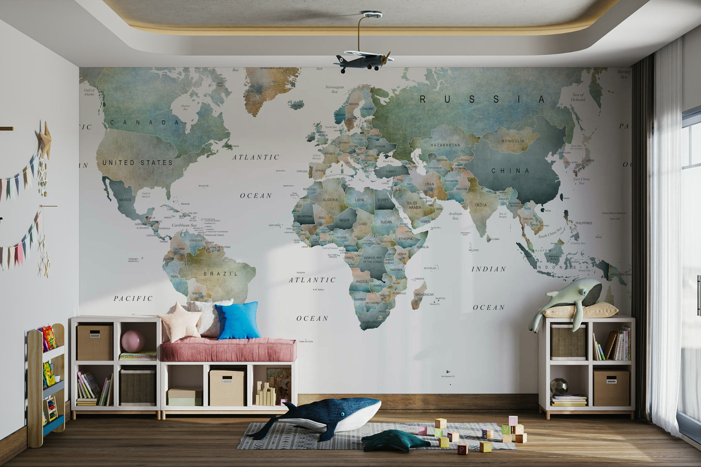 World Map Muted Tones