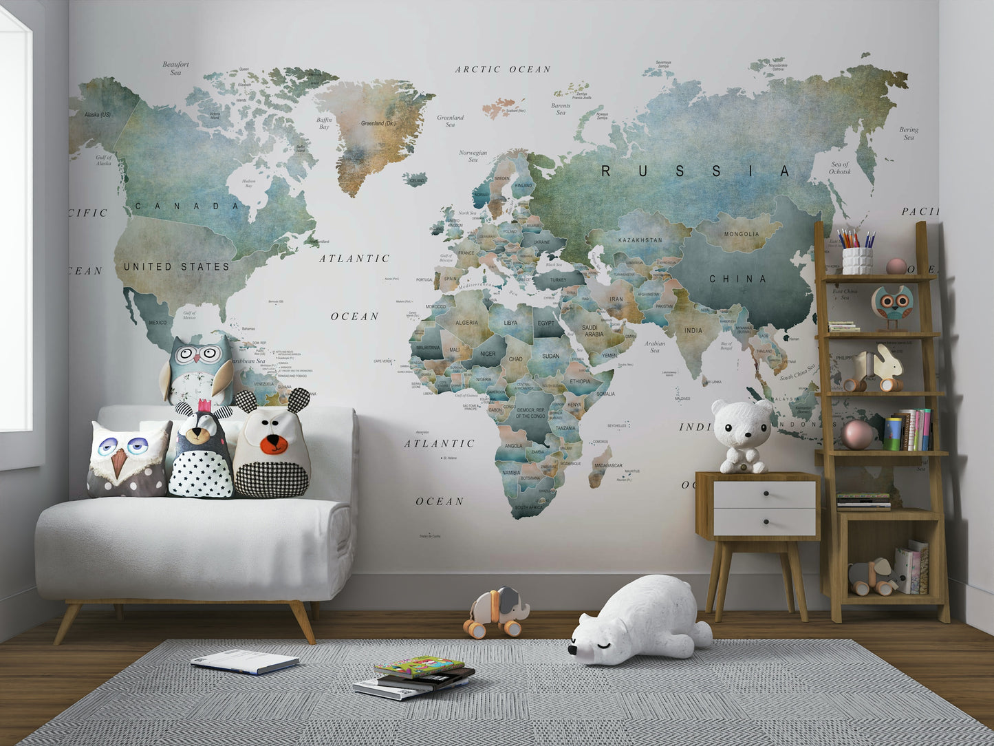 World Map Muted Tones