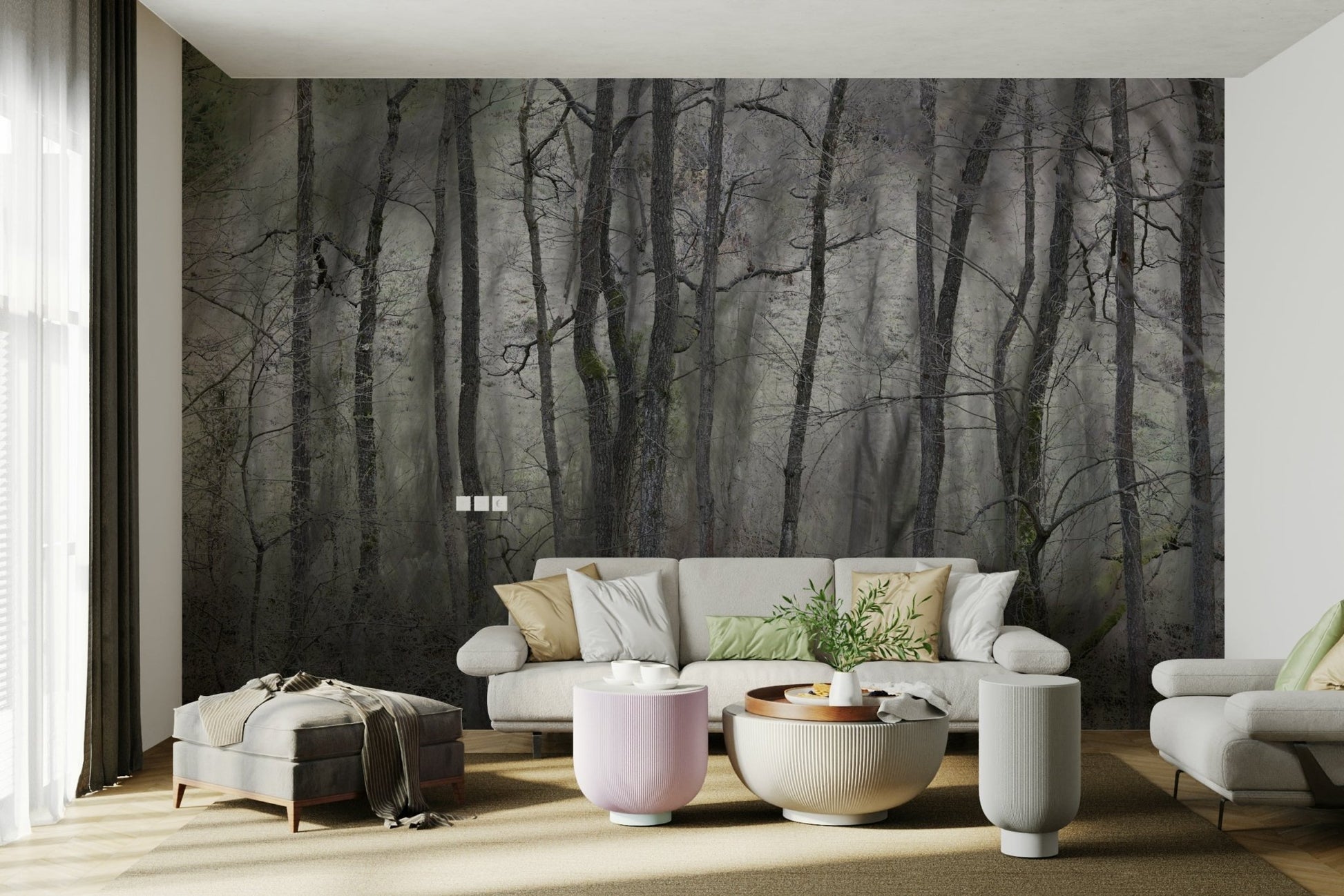 Mysterious Forest Landscape | Gray Trees in Atmospheric Stillness | Nature Photography Wall Mural