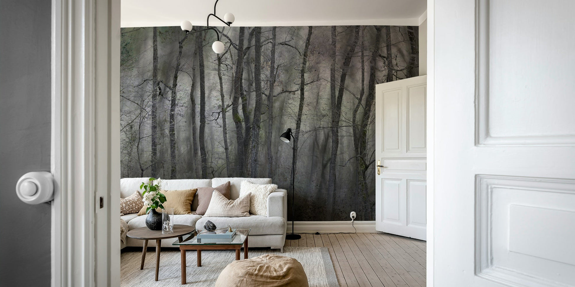 Mysterious Forest Landscape | Gray Trees in Atmospheric Stillness | Nature Photography Wall Mural