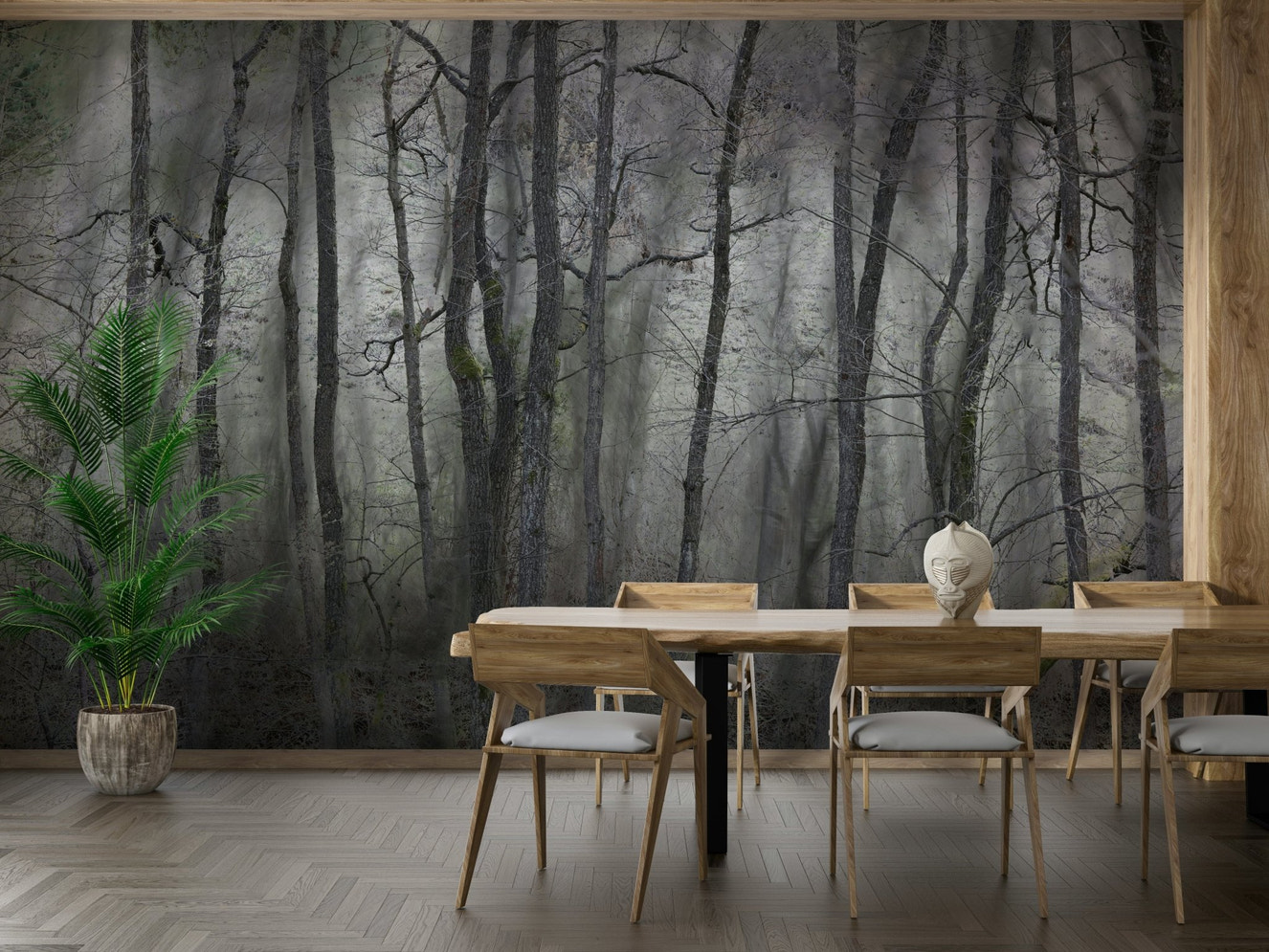 Mysterious Forest Landscape | Gray Trees in Atmospheric Stillness | Nature Photography Wall Mural