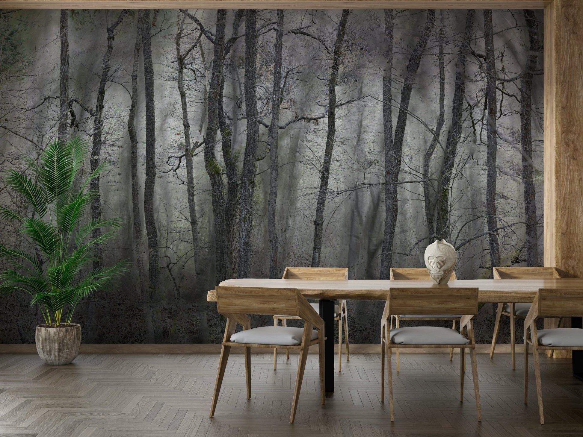 Mysterious Forest Landscape | Gray Trees in Atmospheric Stillness | Nature Photography Wall Mural
