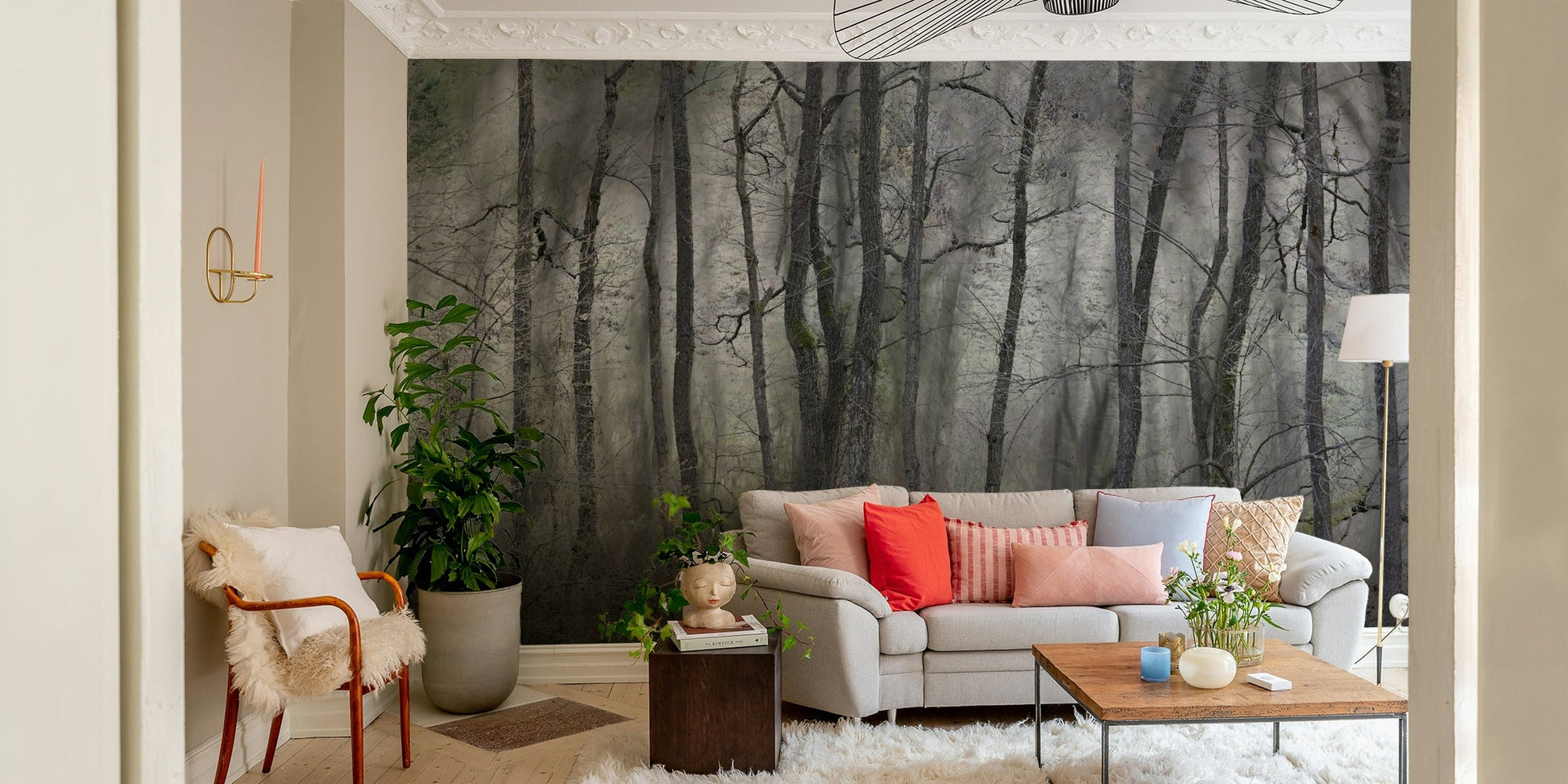 Mysterious Forest Landscape | Gray Trees in Atmospheric Stillness | Nature Photography Wall Mural