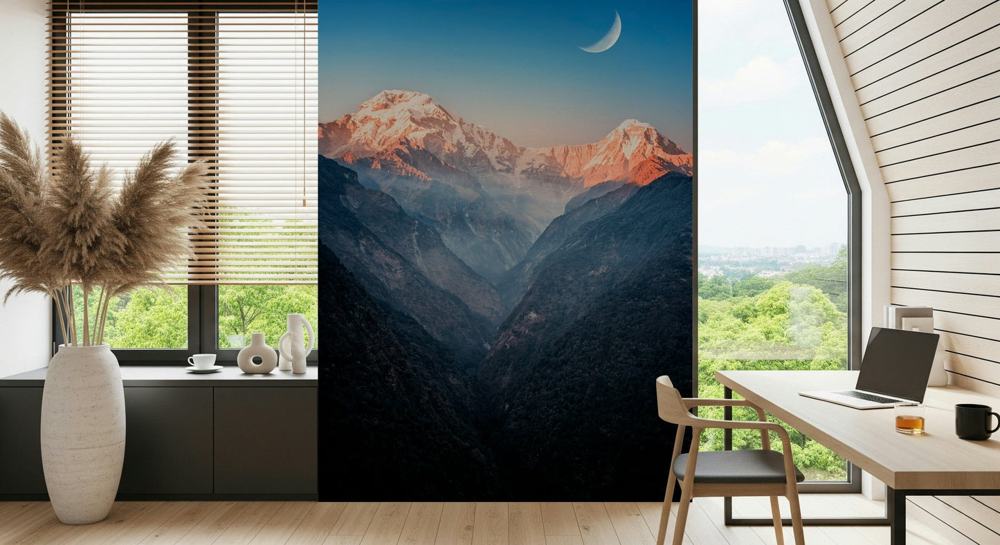 Dark sky peaks mural for hallway wall decor, modern style