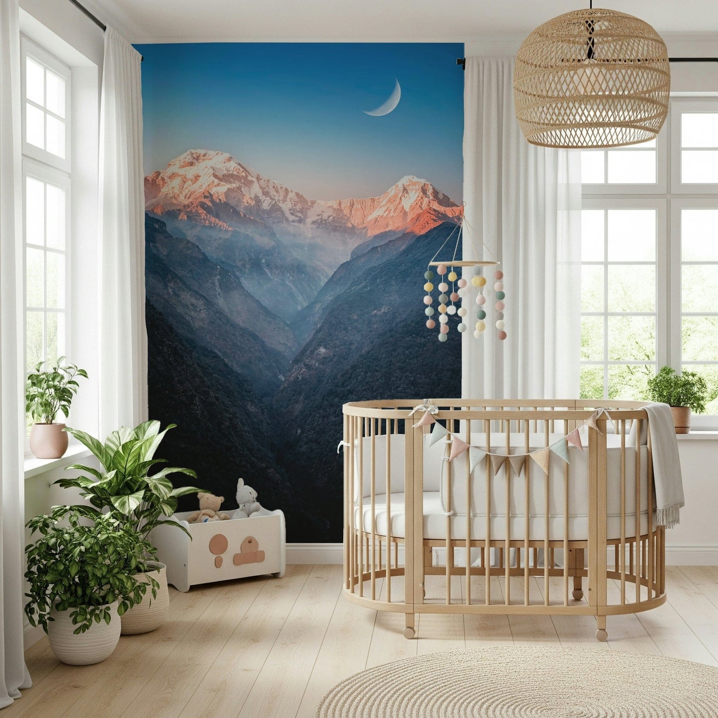 Twilight mountain wallpaper mural for dining room feature