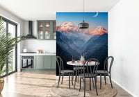 Landscape wall mural for nursery, muted color mountain view