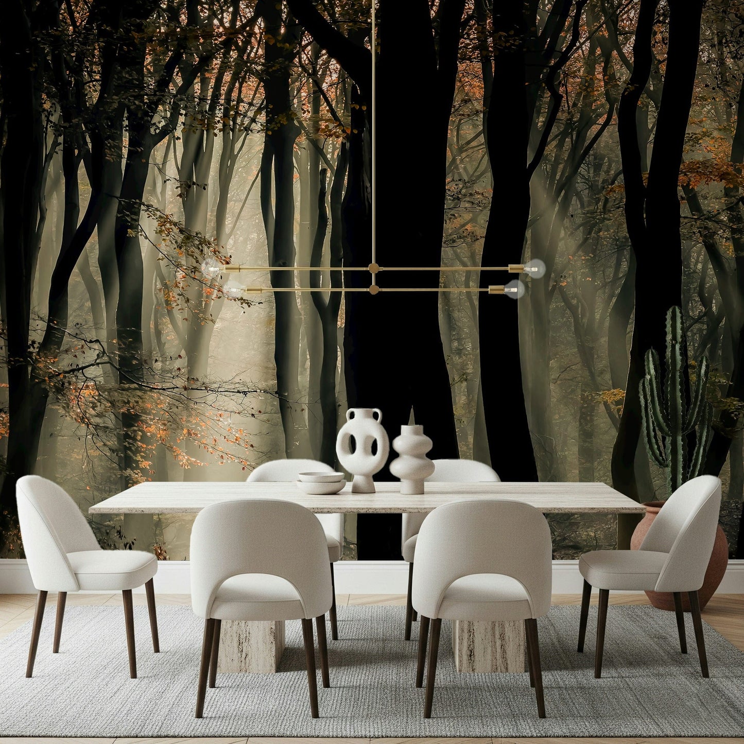 Dramatic woodland view, wallpaper design, mysterious Mystic Woods décor.