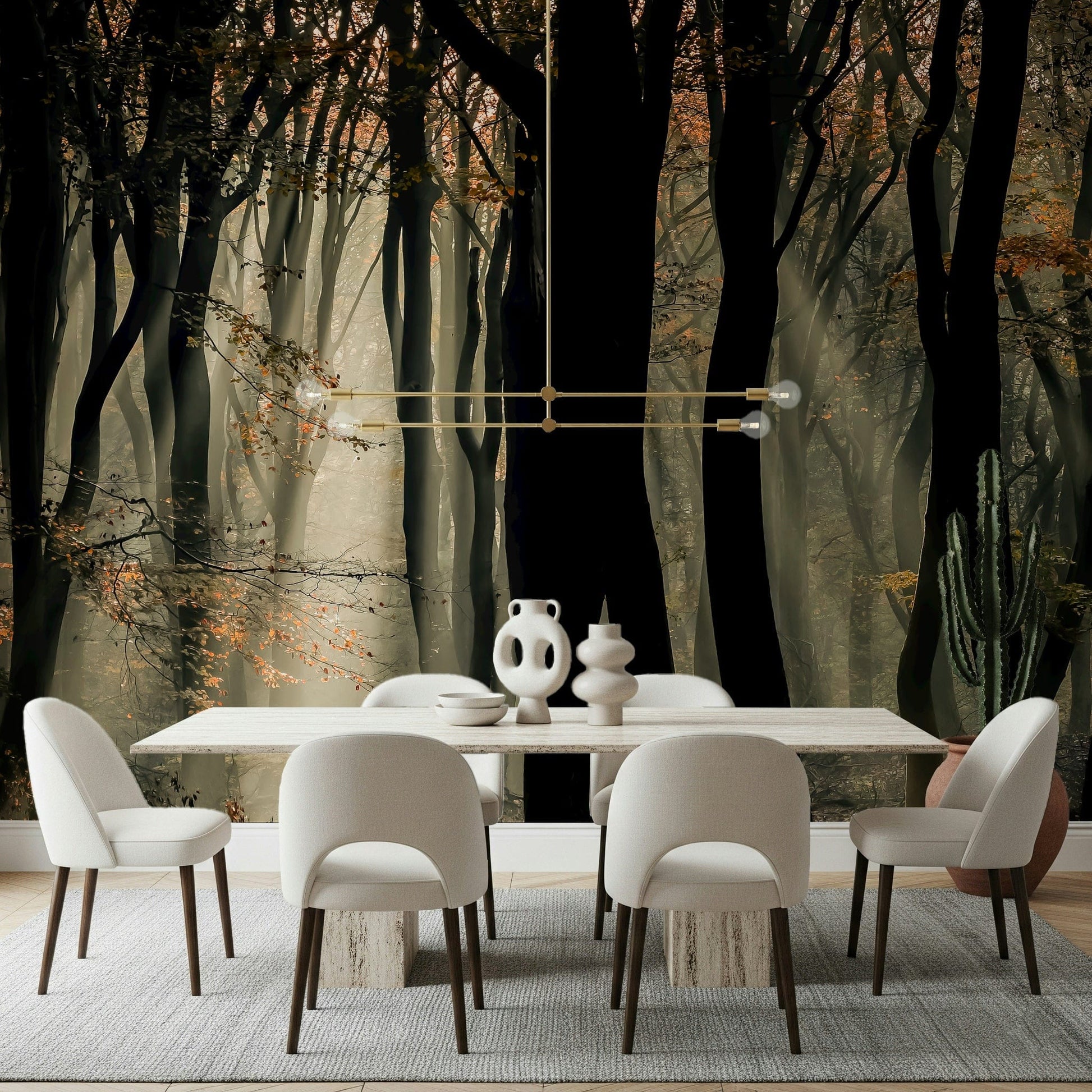 Dramatic woodland view, wallpaper design, mysterious Mystic Woods décor.
