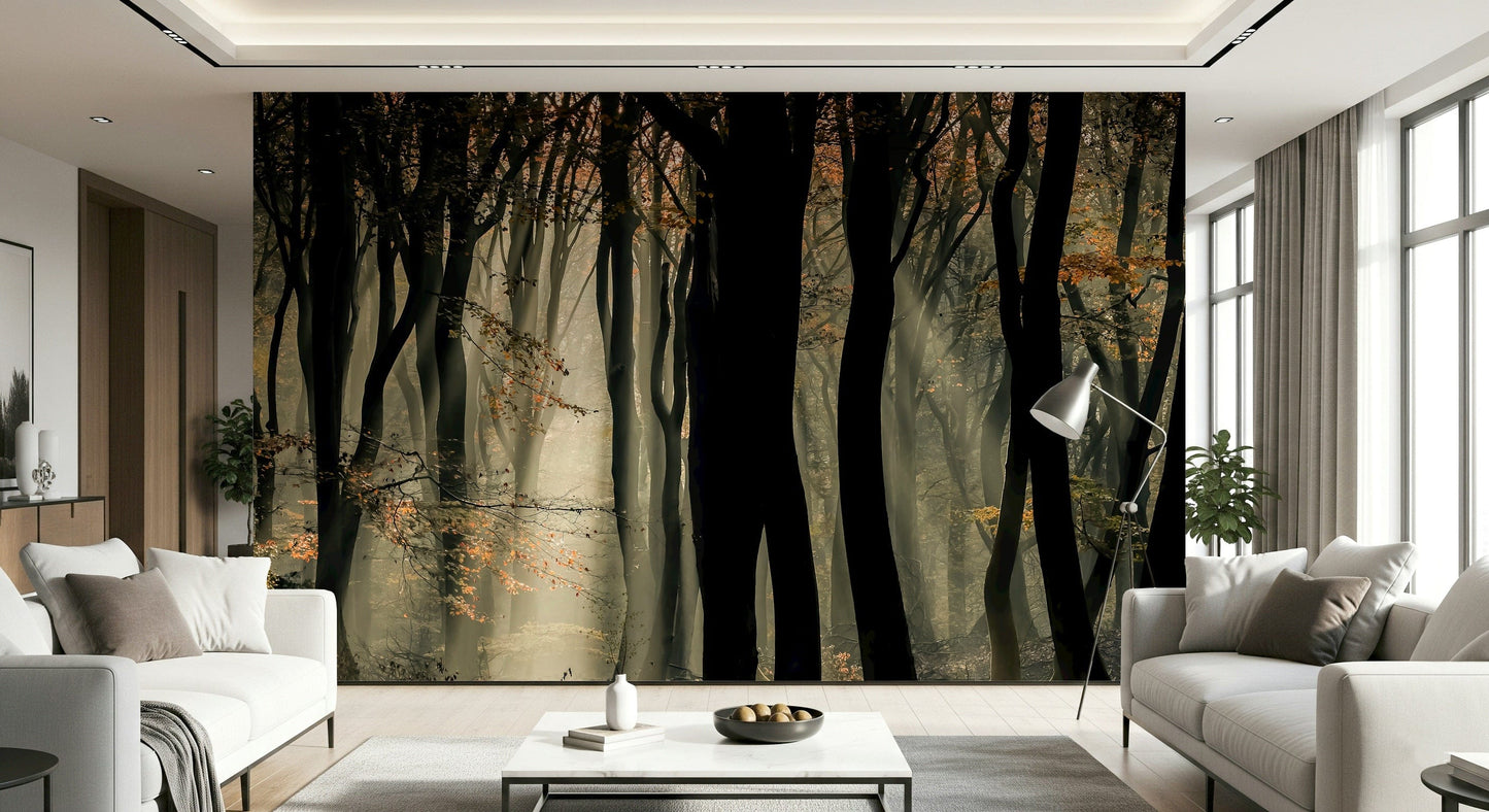 Eerie forest scene, atmospheric wall covering, awesome Mystic Woods.