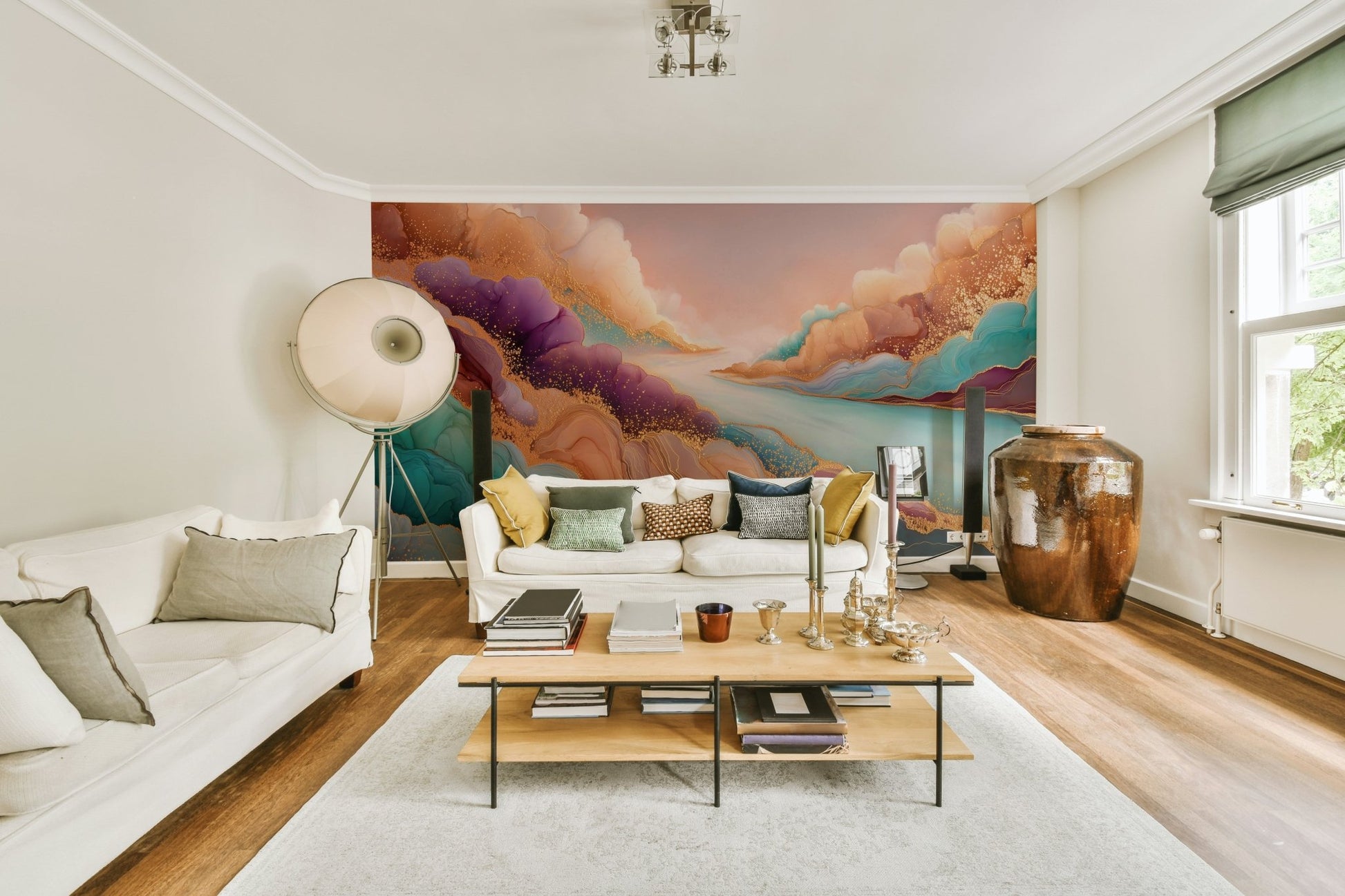 Full view of mystical dreamscape mural

