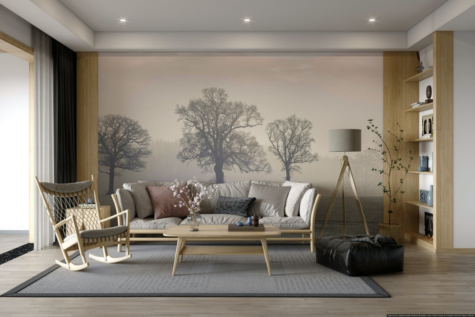 Minimalist foggy wall mural in pale gray hues

